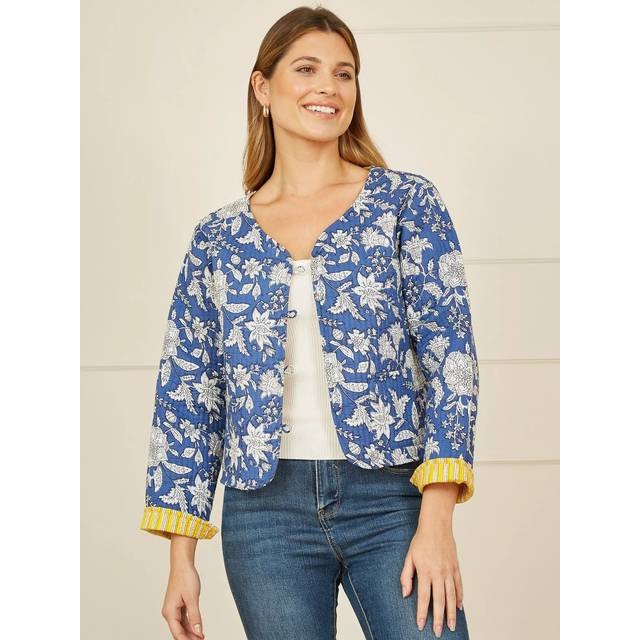Blue Floral Reversible Cotton Quilted Jacket - 12
