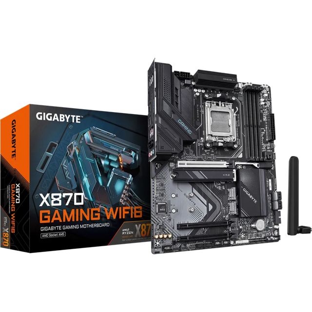 GIGABYTE X870 GAMING WIFI6 Motherboard - Supports AMD Ryzen 9000 CPUs, 8+2+2 phases VRM, up to 8000MHz DDR5 (OC), 1xPCIe 5.0 + 2xPCIe 4.0, Wi-Fi 6, 2.5GbE LAN, USB 4