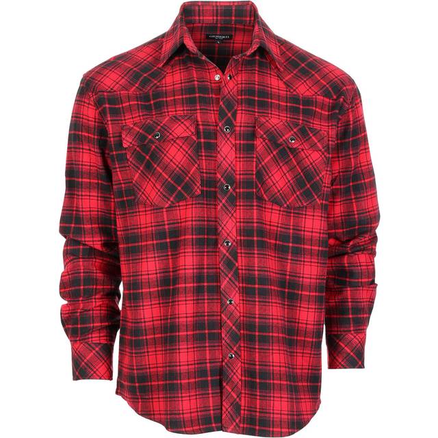 Gioberti Men 100% Cotton Western Flannel Plaid Shirt w/Snap-on Button  Carmine/Black Plaid  Large