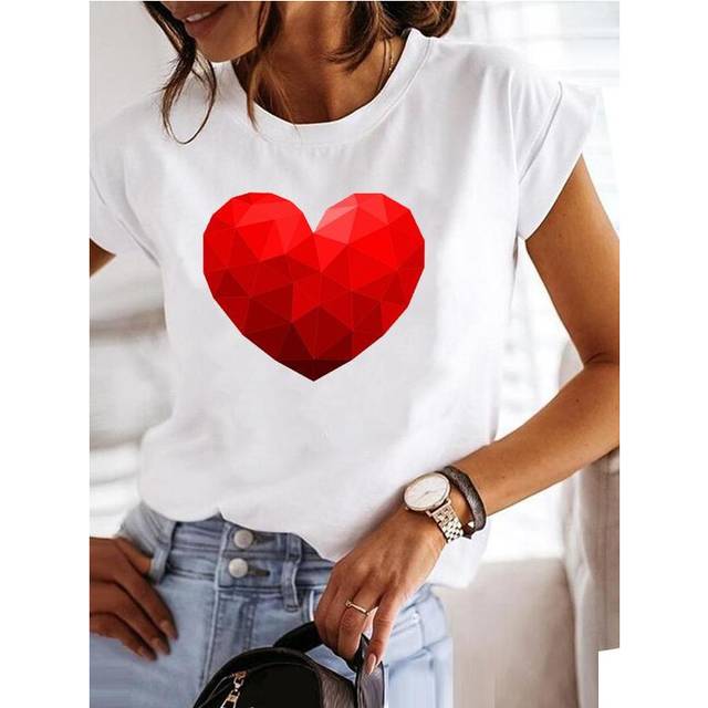 (MGQ29414, L) Love Style Trend Cute 90s Short Sleeve Print T Shirt Clothing Tee Women Graphic T-shirt Summer Clothes Fashion Female Top