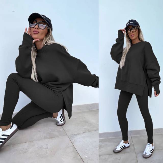 (black, S) Spring summer 2024 new Shirt  casual loose-fitting sweater tight pants 2 piece suit sets for women 2 pieces trousers sets