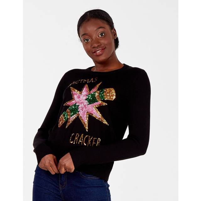 Blue Vanilla Womens ALAYNA - Christmas Cracker Sequin Jumper - Black Nylon - Size Small