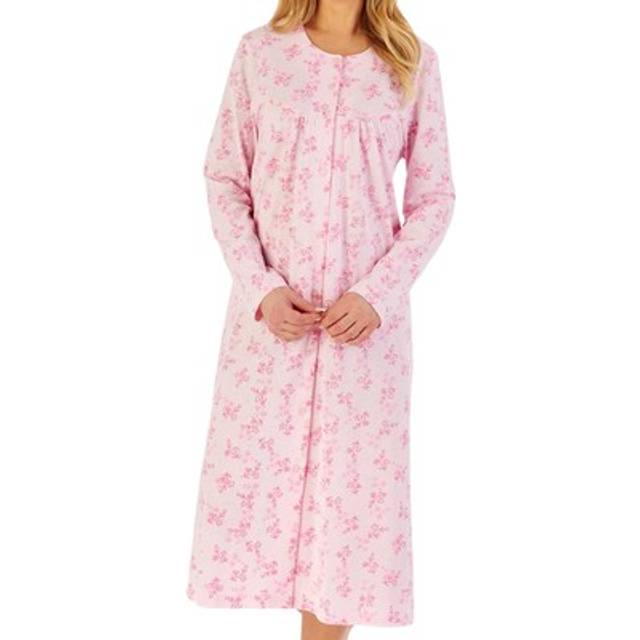 Slenderella jersey button nightie 46" jacquard floral long sleeve nightdress