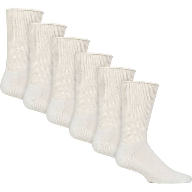 6 Pack Diabetic Bed Socks with Grips - Non Slip Extra Wide Slipper Socks - White - 6-8