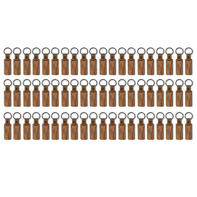60Pcs Blanks Wooden Keychain Wood Tags Rectangular Key Chain