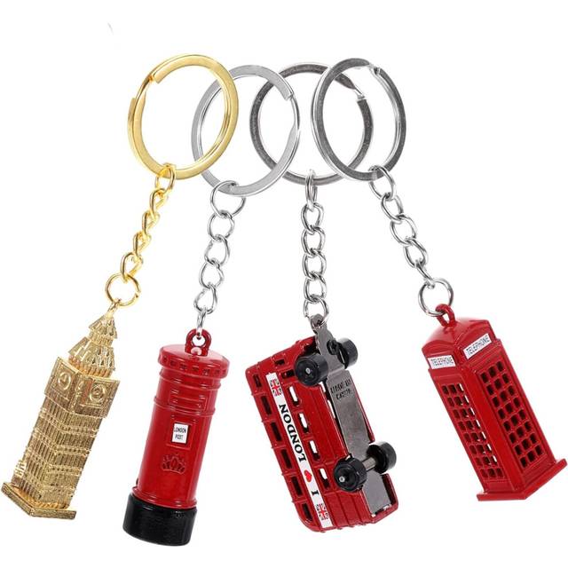 4pcs British Bus Model Keychain Cool Keyring Retro Alloy Pendant for Car Decor