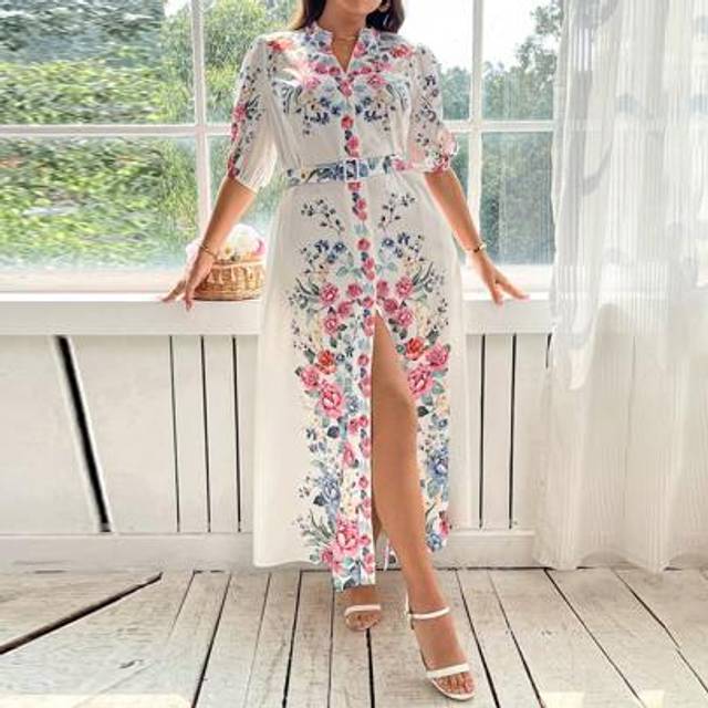 SHEIN Plus Size Short Sleeve Summer Dress, Fashionable Women&#39;s Long Dresses Women Party Dresses Women Vacation Dress Women&#39;s Maxi Dresses Classy Elegant Rav