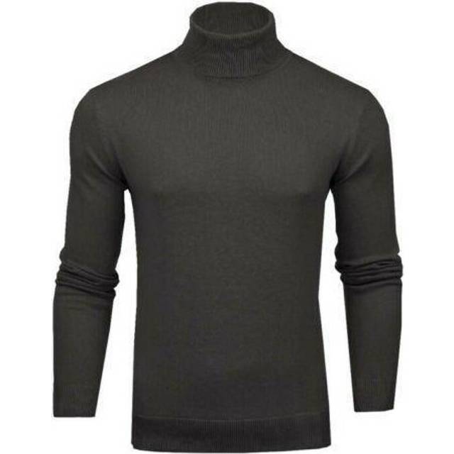 (Slate Grey, 2XL (Chest Size 46 - 48 in)) Mens Turtle Roll Neck Jumper Brave Soul Knitted Long Sleeve Pullover Sweater