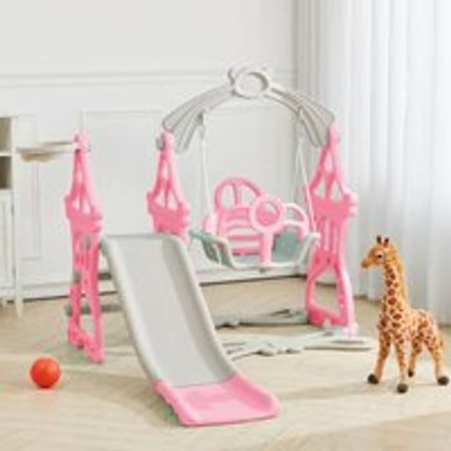 Pink Indoor and Outdoor Swing and Slide Set for Kids