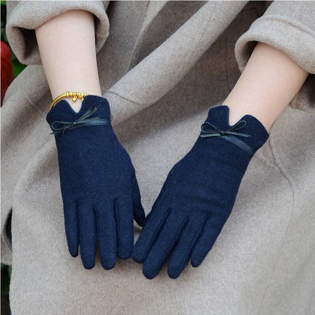 (One Size, C22 Navy Blue) Women touch Mitten Gloves Winter Women Warm Cashmere Full Finger Leather