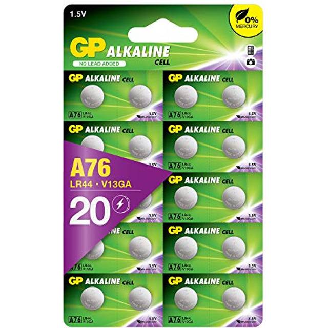 GP Alkaliska LR44- batteri 20-pack| GP Extra | AG13, A76 batteri | Lång livslängd, högre effektivitet och daglig användning