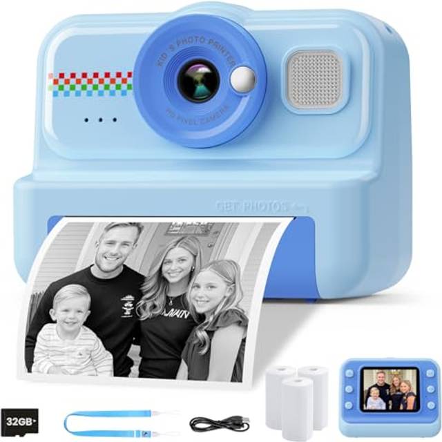 HiMont Kids Camera Instant Print, 1080P Instant Print Camera for Kids with 32GB Card & 3 Rolls Print Paper, Selfie Kids Digital Camera, Funny Kids