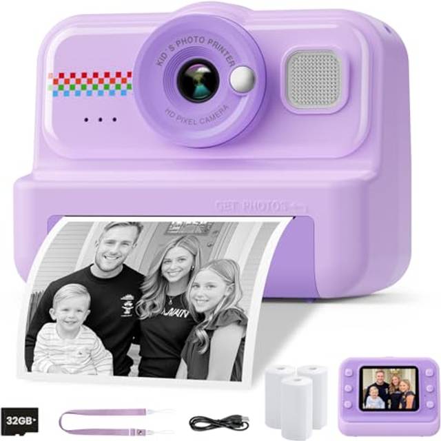 HiMont Barnkamera, snabbkamera, 1080P snabbkamera för barn med 32 GB-kort och 3 rullar utskriftspapper, present till pojkar och flickor från 3 till 12 år