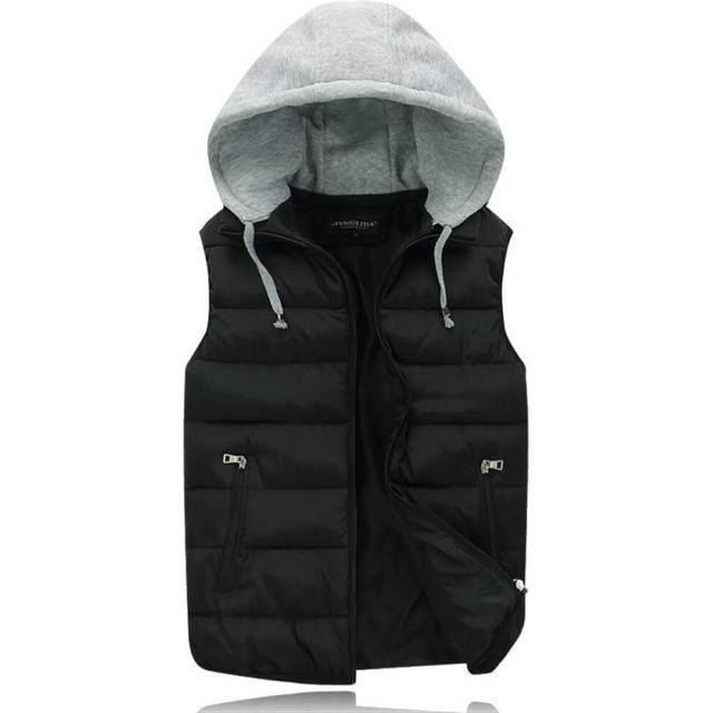 (black, XL) Warm Hooded Vest Coat For Women Men Couples Thicken Sleeveless Waistcoat