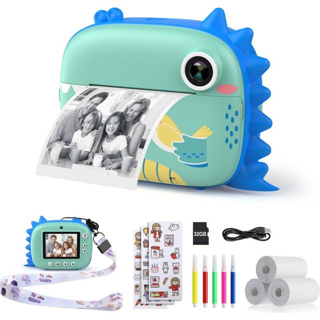HiMont Kids Camera Instant Print, Digital Camera for Kids with No Ink Print Paper & 32G TF Card, Selfie Video Camera with Color Pens for DIY, Fun Gift