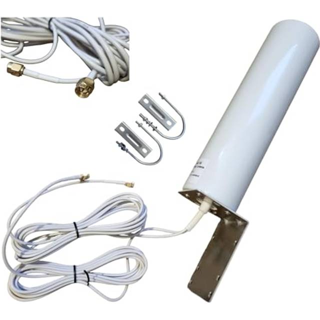LTE 4G 5G MIMO 2X SMA antenn utomhusantenn vit förstärkare med 2 x 3 m förlängningskabel med vägg mäthållare passar fritzbox 6850 5G Nighthawk M5