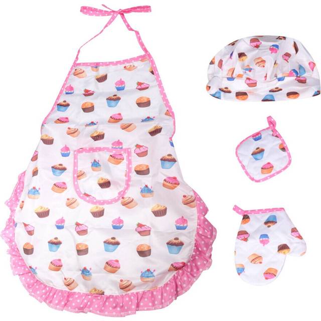 4Pcs Kids Cooking and Includes Apron for Little Girls, Chef Hat, for Toddler Dress Up