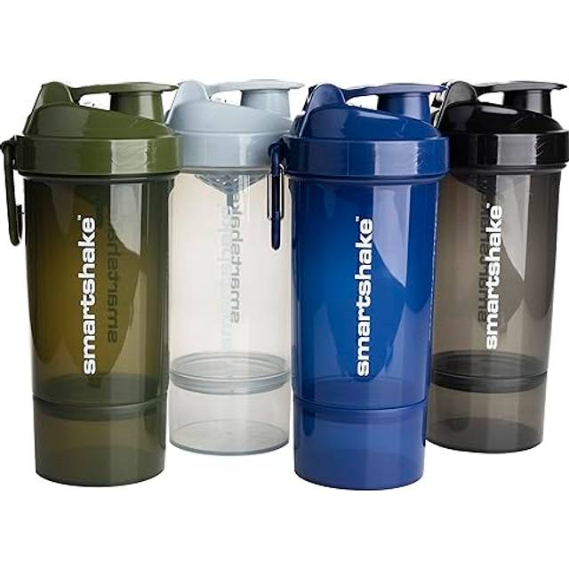 O2GO ONE 4-Pack Protein Shaker Bottle 600 ml | 20 oz - Storage Included - Leakproof Screw-on Lid - BPA Free â Unisex - Mist Gray, Army Green, Black,