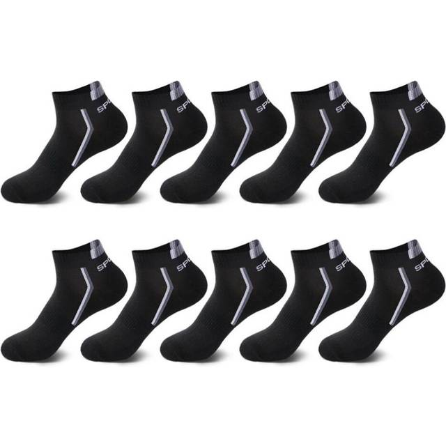 (black, EUR43-48) 10 Pair High Quality Men Ankle Socks Breathable Cotton Sports Socks Mesh Casual Athletic Summer Thin Cut Short Sokken Size 38-48