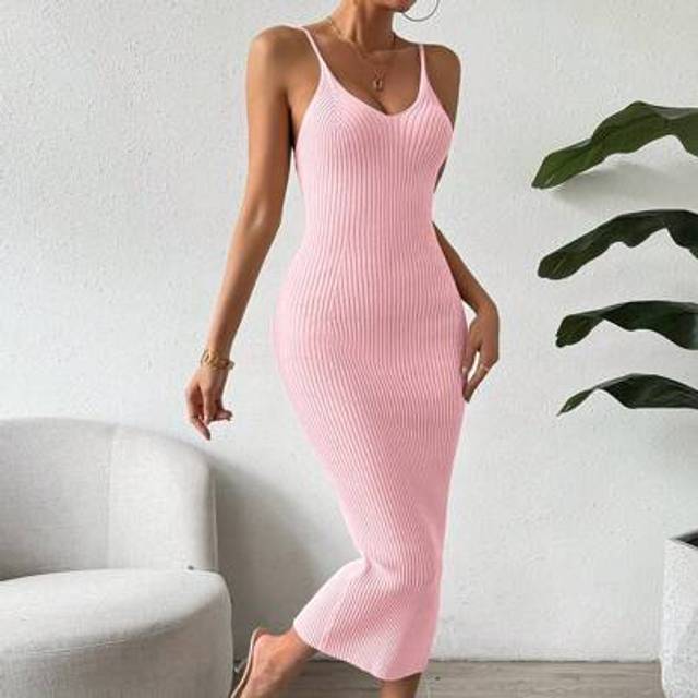 SHEIN Casual Solid Color Bodycon Knit Camisole Dress