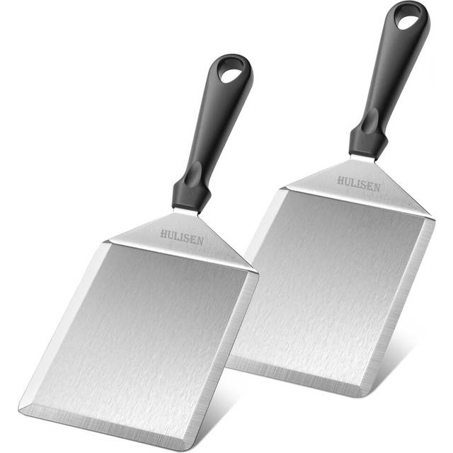 HULISEN Stainless Steel Spatula 2 pcs, 6 x 5 Inch Large Metal Spatula with Cutting Edges, Griddle Spatula for Smashed Burger, Essential Flat Top Grill
