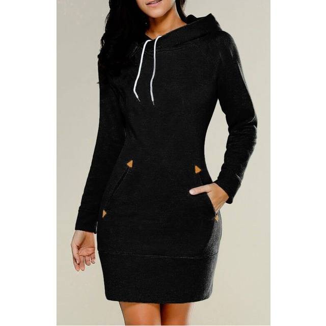 (black, XL) Women Autumn Winter Fashion Sweatshirt Dresses for Women Pocket Hooded Casual Dress Solid Color Long Sleeve Mini Dress