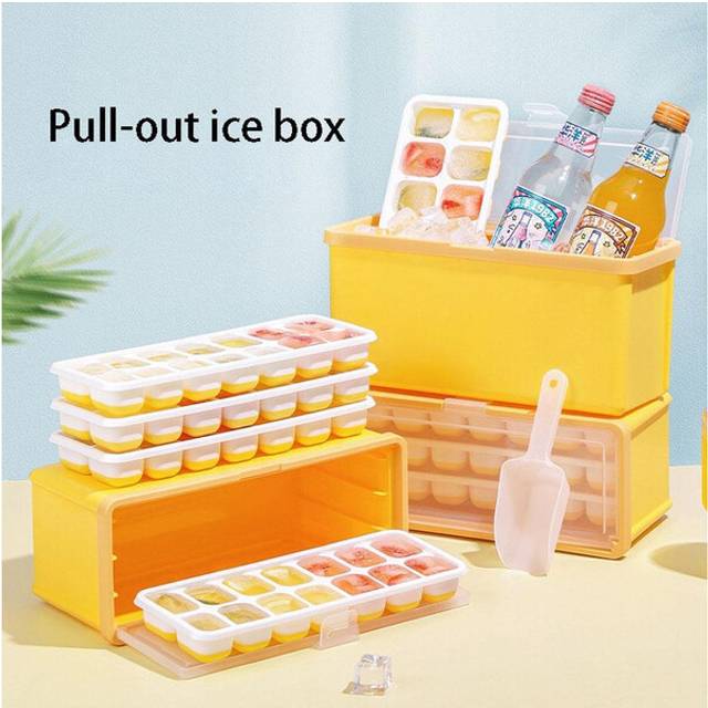 New Pull-out Ice Box Portable Ice Cube Tray Maker Mold Multi-Layer 42 Grid Drawer Maker Summer Ice Freezer Container