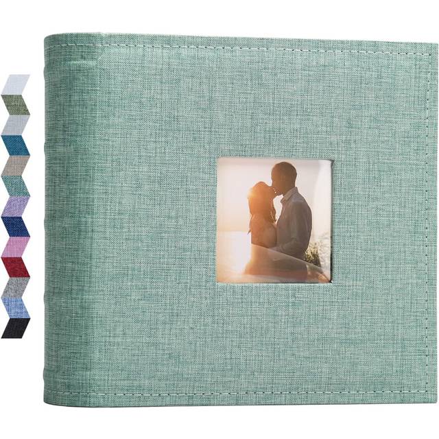 Vienrose Photo Album 4x6 200 Photos Linen Frame Cover with Memo Areas Photobook Large Capacity Slip-in Pictures Book for Wedding Baby Vacation  Green