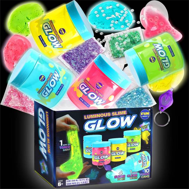 35.16 FL OZ Glow in The Dark Slime for Kids 6+  FunKidz 1040 ML Large Slime Pack Neon Colors Slime Kit Green Blue Pink Yellow Big Slime Gifts for Boys