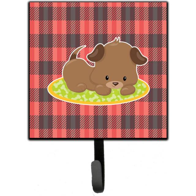 """""Caroline's Treasures Puppy on Black Red Gingham Wall Hook  Small  Multicolor"""""