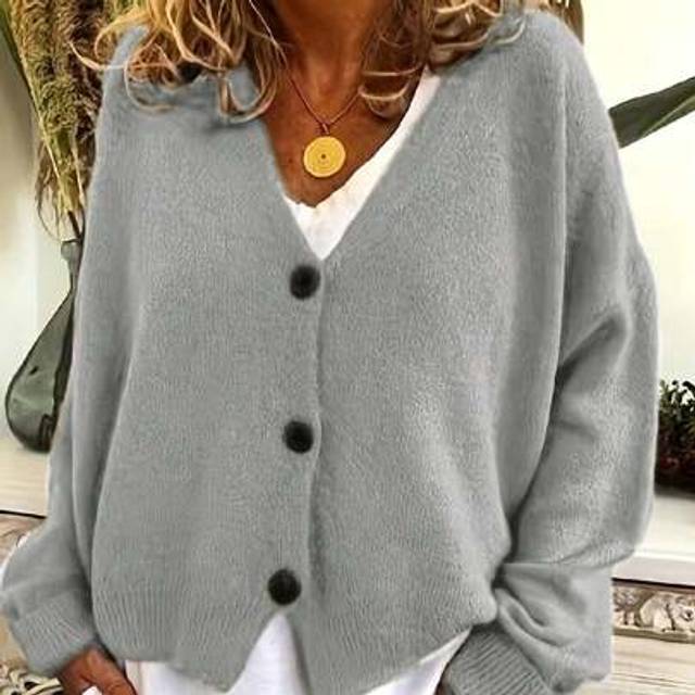 SHEIN 2024 Autumn/Winter Fashion New Arrival Button Up V-Neck Casual Black Long Sleeve Knitted Cardigan For Women, Suitable For Outerwear