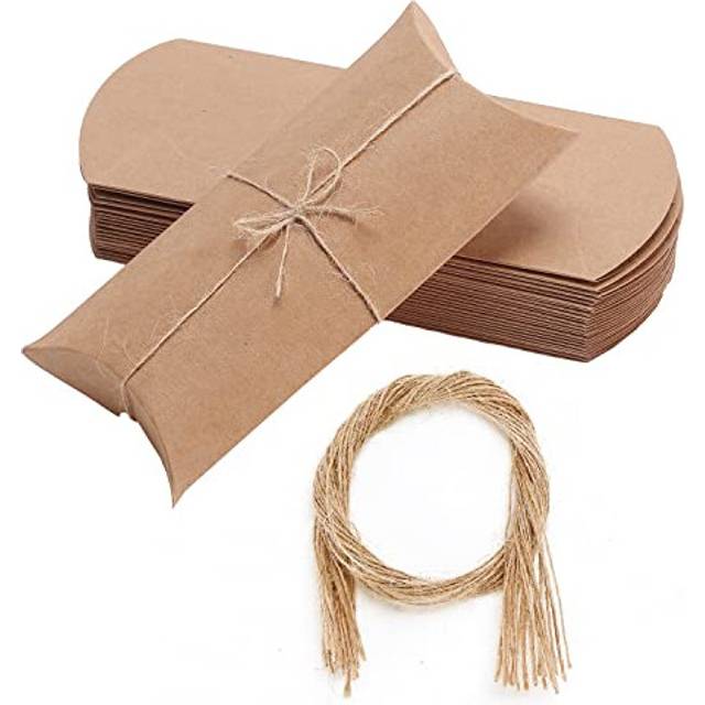 Mr. Pen- Kraft Pillow Boxes, 6.3x3.4x1.3 in, 25 Pack with Jute Twines, Kraft Gift Boxes, Paper Boxes for Gifts, Paper Pillow Candy Box, Pillow Boxes