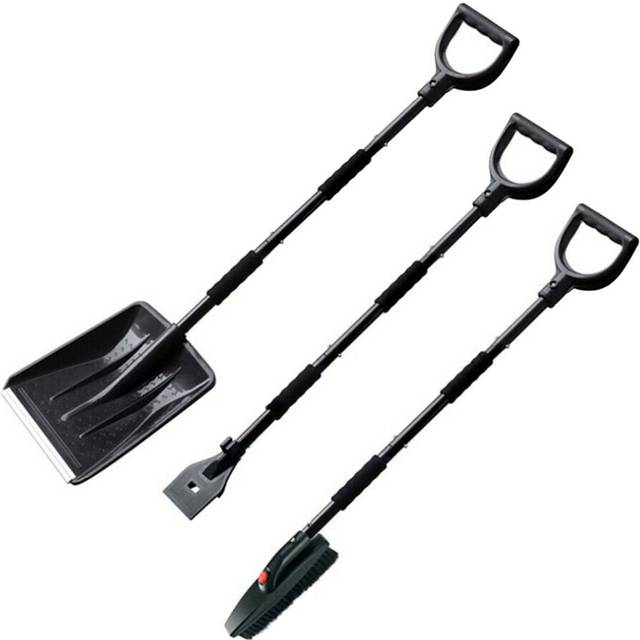 3-In-1 Snow Shovel Set Collapsible Snow Brush Scraper Winter Snow Removal Kit Car Ice Scraper Windshield Scraper Black