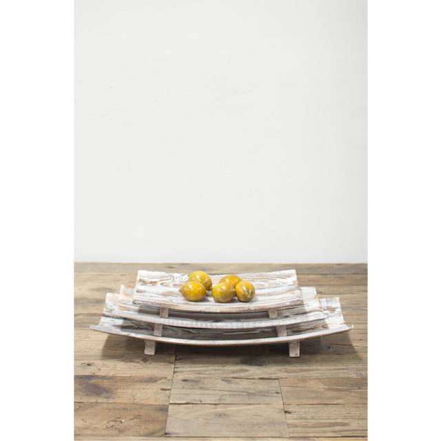 SET OF THREE RECTANGLE CURVED WOODEN BOWLS