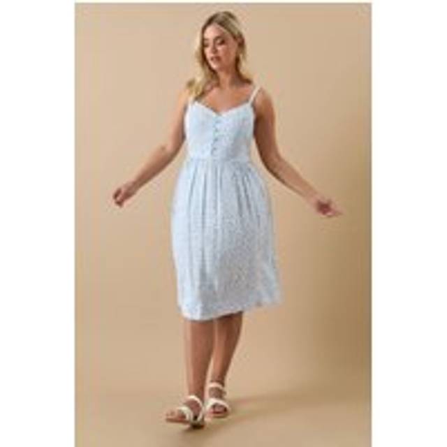 Yours Curve Blue Ditsy Floral Print Strappy Sundress, Women's Curve & Plus Size, Yours - 18