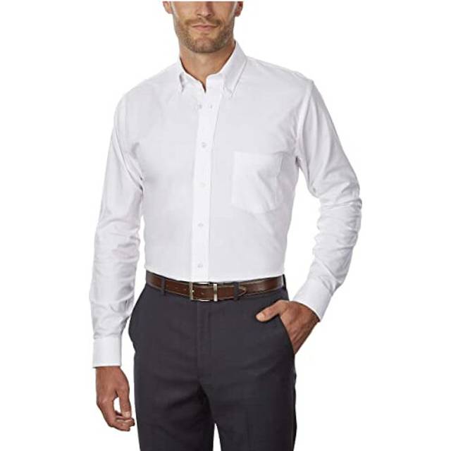 "Van Heusen Men's Long-Sleeve Oxford Dress Shirt  White  16"""" Neck 32"""""