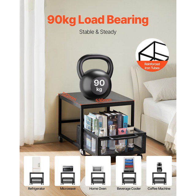 VEVOR Mini Fridge Stand with Storage  198 lbs Mini Fridge Table with Movable Storage Cart & Swivel Wheels  Beverage Refrigerator Stand for Coffee Bar