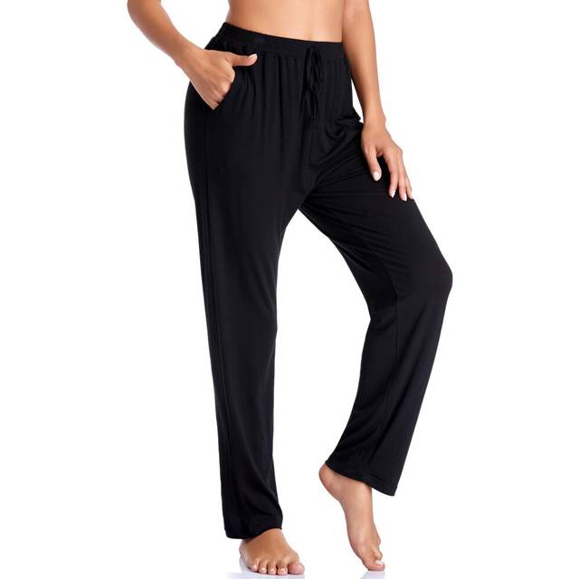 ASIMOON Women's Yoga Pants Soft Comfy Stretch Loose Straight Casual Athletic Pants Running Workout Lounge Pants with Pockets Black