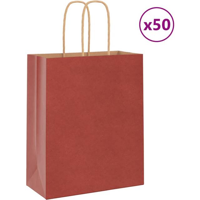 vidaXL Paper Bags 50 pcs with Handles Red 18x8x22 cm