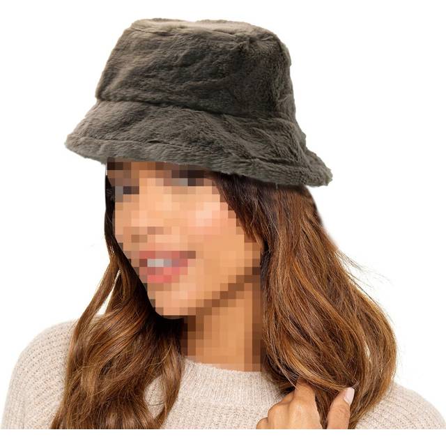 (One Size, Beige) Ladies Bucket Hats Faux Fur Soft Plush Cozy Caps
