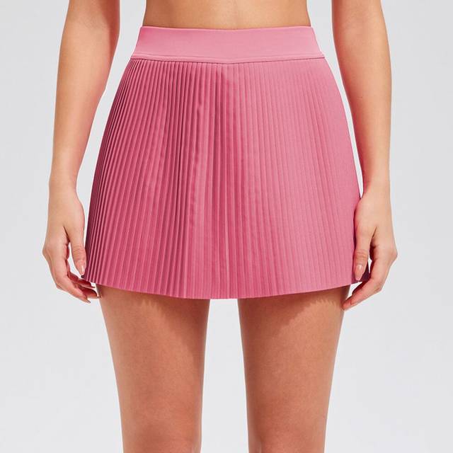 (Rose Pink, 3XL) Summer Fashion Outdoor Casual Versatile Safety Lining Anti-lighting Pleated Sports Gloss Short Skirt