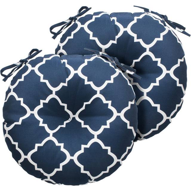 "Magpie Fabrics Outdoor 15""""x15""""x4"""" Round Bistro Seat Cushions with Ties Set of 2  Fluffy Tufted Patio Chair Pads Waterproof Floor Pillow for Home Ga"