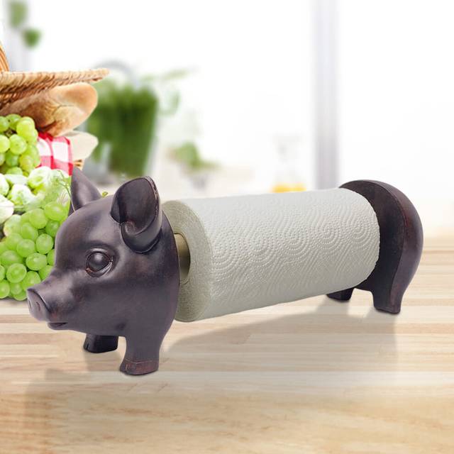 Wooden Paper Towel Holder Countertop Farmhouse Cow Design Paper Towel Roll Holder Stand Base Rustic Animal Paper Towel Organizer for Kitchen Living Ro