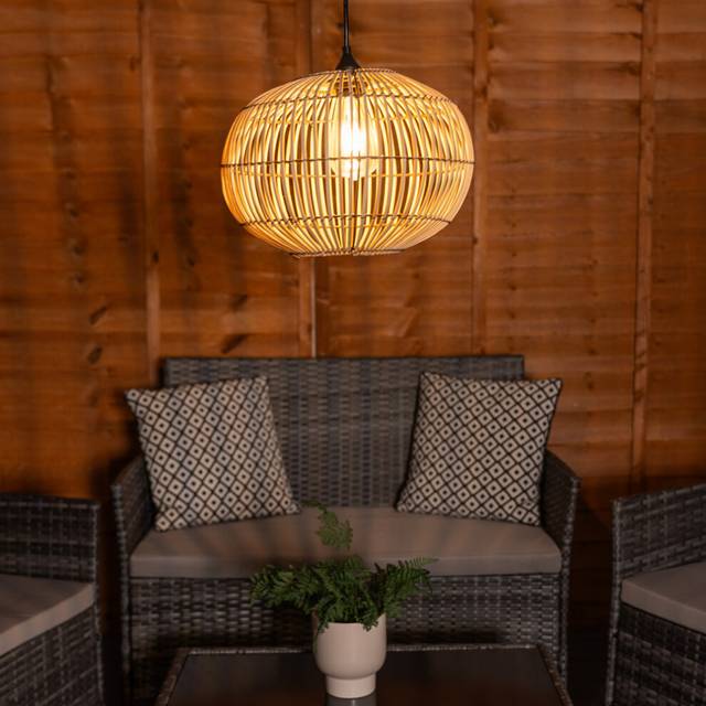 ValueLights Natural Bamboo Solar Powered Outdoor Hanging Pendant Light
