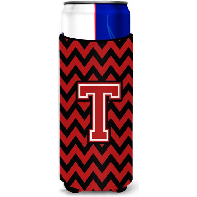 Letter T Chevron Black and Red   Ultra Beverage Insulators for slim cans CJ1047-TMUK