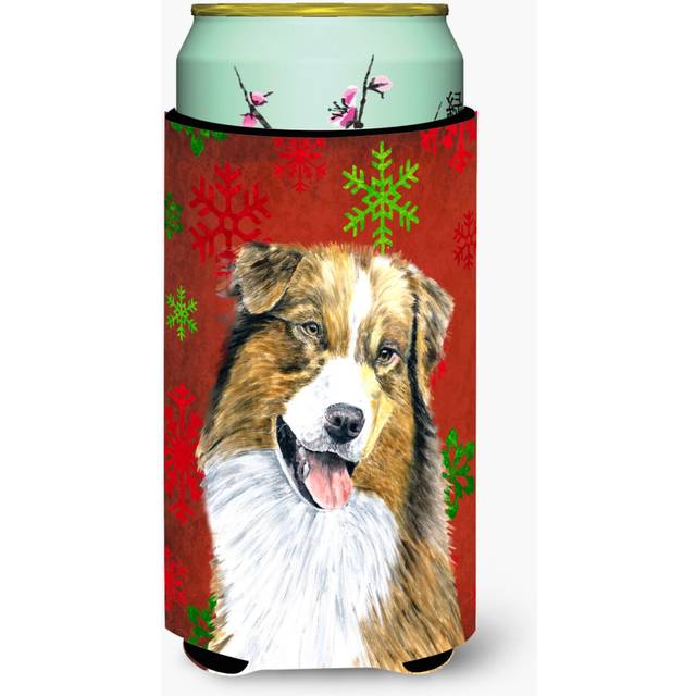 Australian Shepherd Red Green Snowflakes Christmas  Tall Boy Beverage Insulator Beverage Insulator Hugger