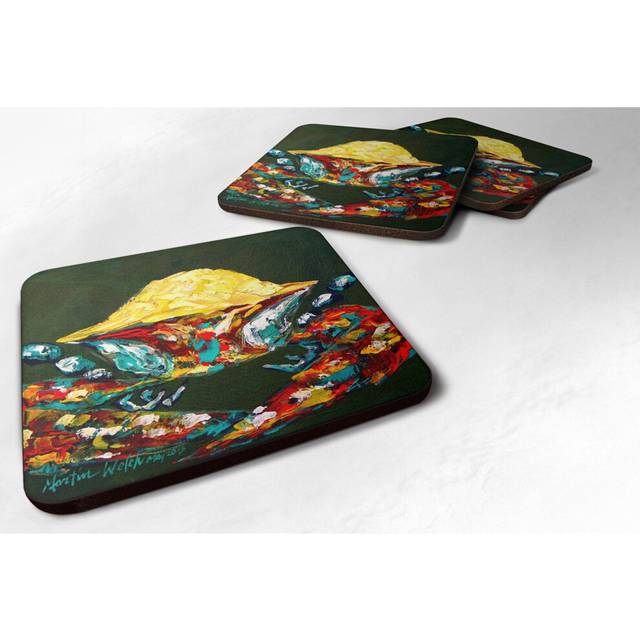 """""""""Caroline's Treasures MW1049FC Crab Pick Me Foam Coasters (Set of 4)  3.5"""""""""""""""" H x 3.5"""""""""""""""" W  Multicolor"""""""""