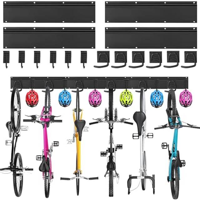Sinoer Bike wall mount  Bicycle Wall Bracket for 6 Bike+6 Helmets  bike racks for Garage/Home  Vertical Cycling Hanger  Holder for Road Bicycles - 4 R