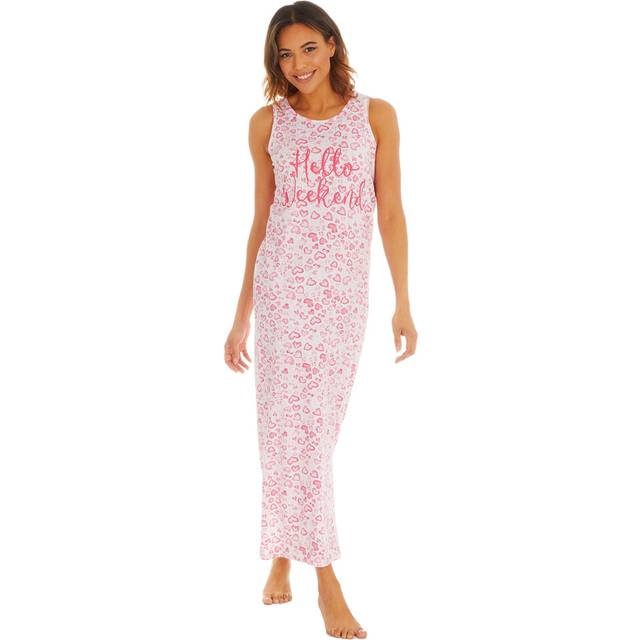 (Pink, Small) Ladies Cotton Long Maxi Dress Sleeveless Summer Holiday Jersey T-Shirt Dress Size S-Xl