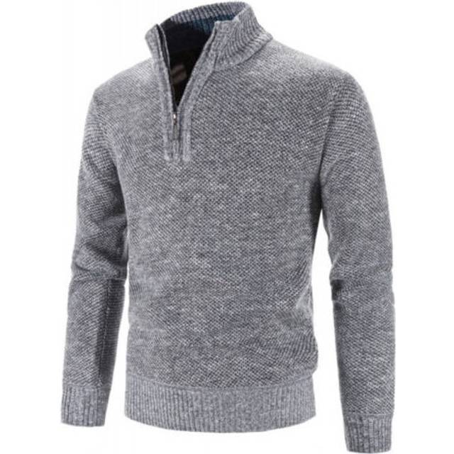 (Light Grey, Tag 3XL=UK 2XL) Mens Winter Warm Pullover Long Sleeve Casual Sweater Top High Neck Blouse Jumper